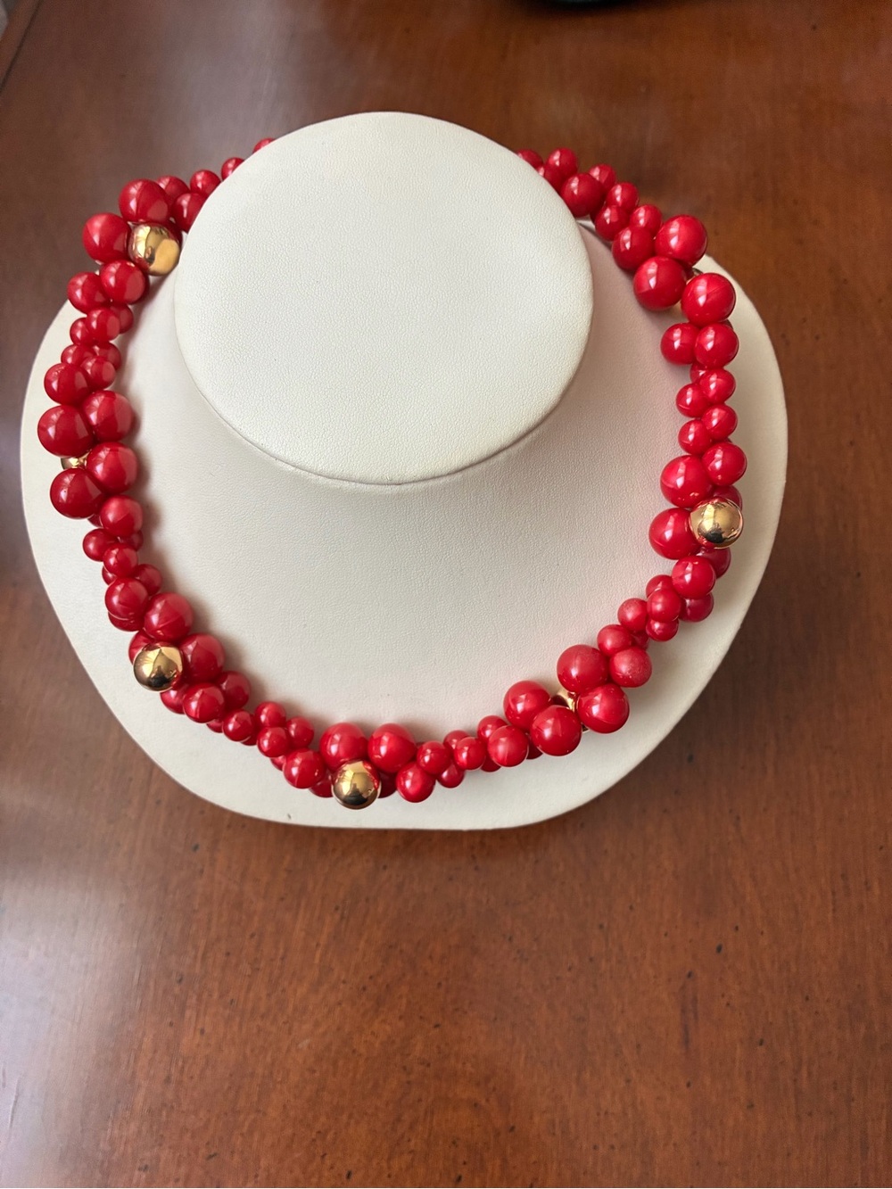 Vibrant Red Multi-Bead Necklace with Gold Accent Beads